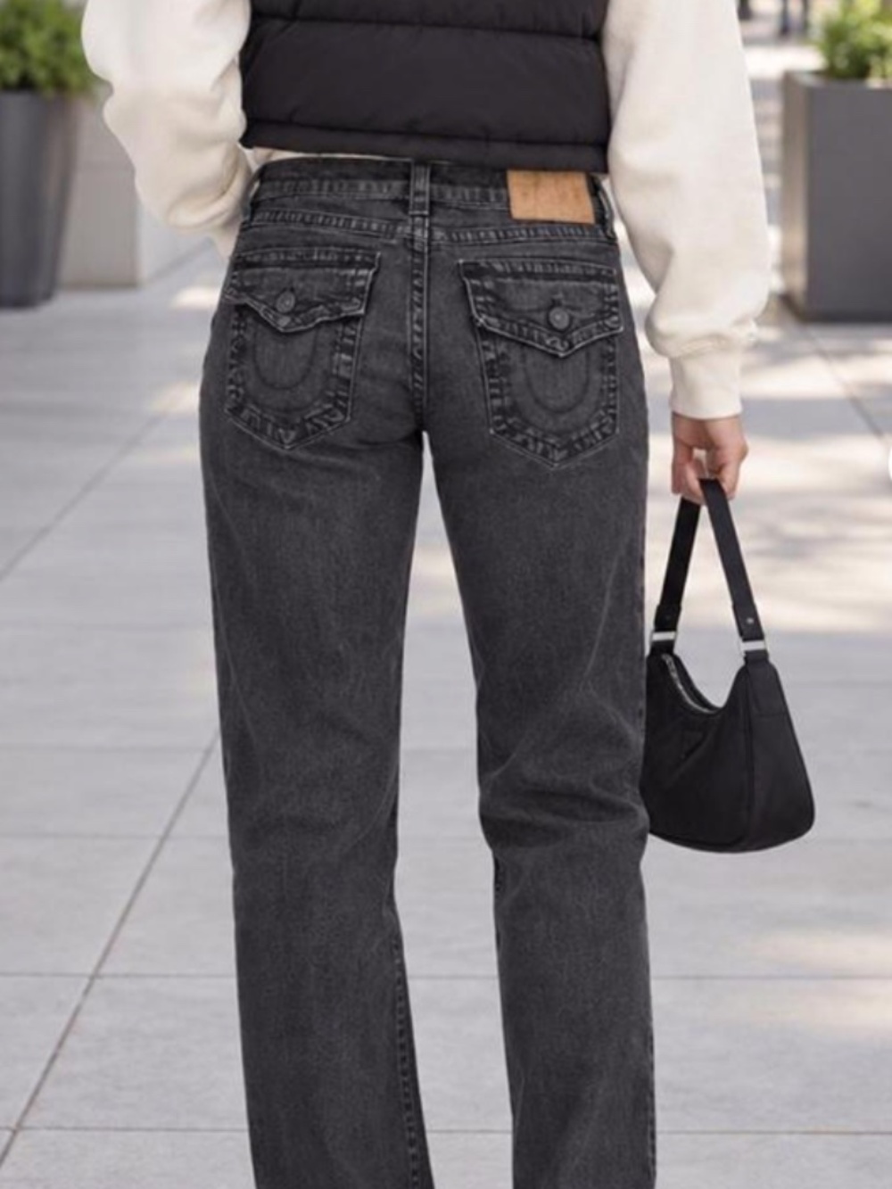 True Religion Ricky Relaxed Straight Women's 29 Washed Black Jeans